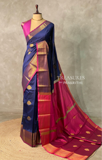 Navy Blue and Magenta semi kanchipuram soft silk saree - PSSN185