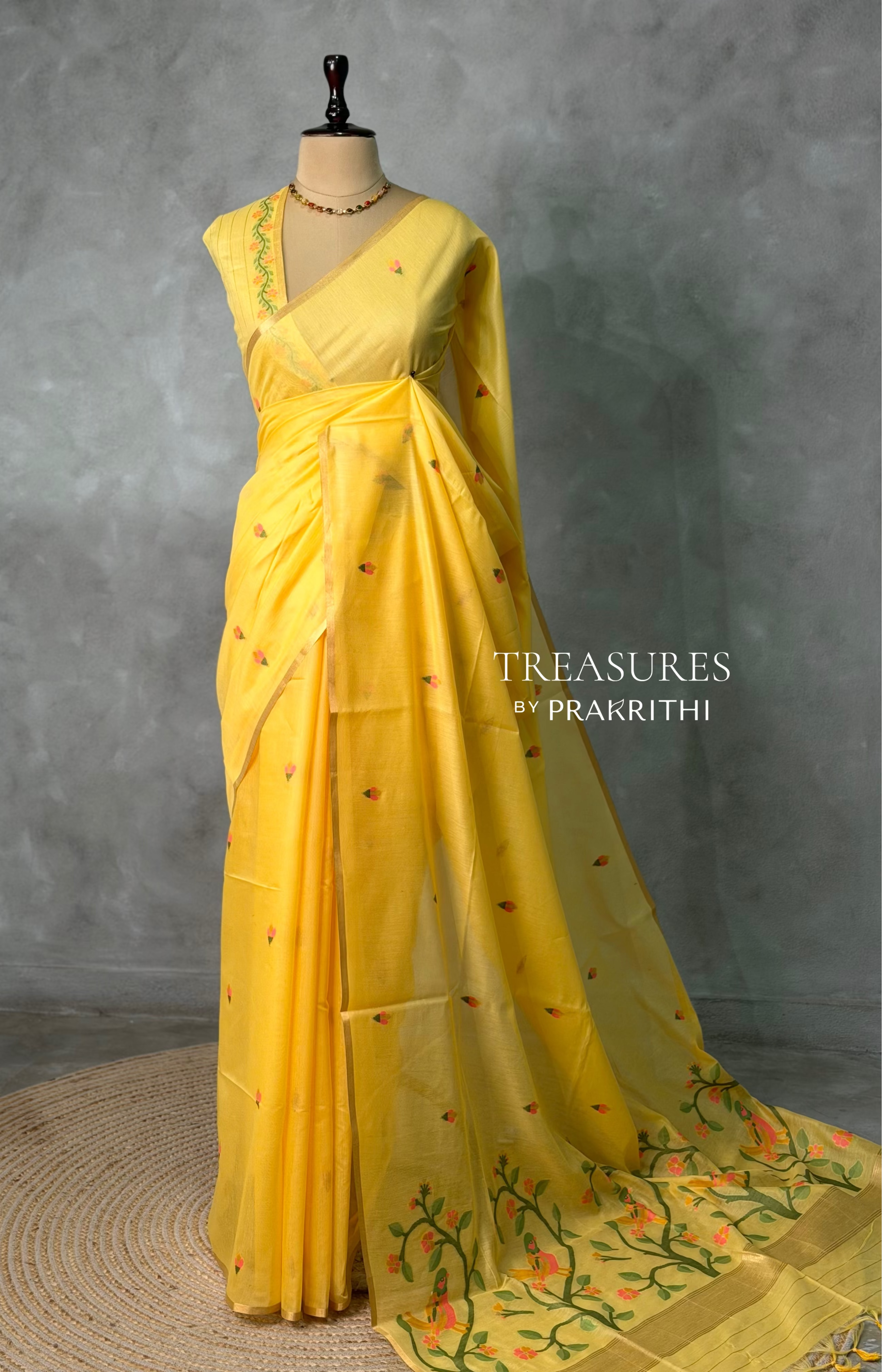 Yellow Chanderi silk cotton Jamdani woven saree- PBRJ2