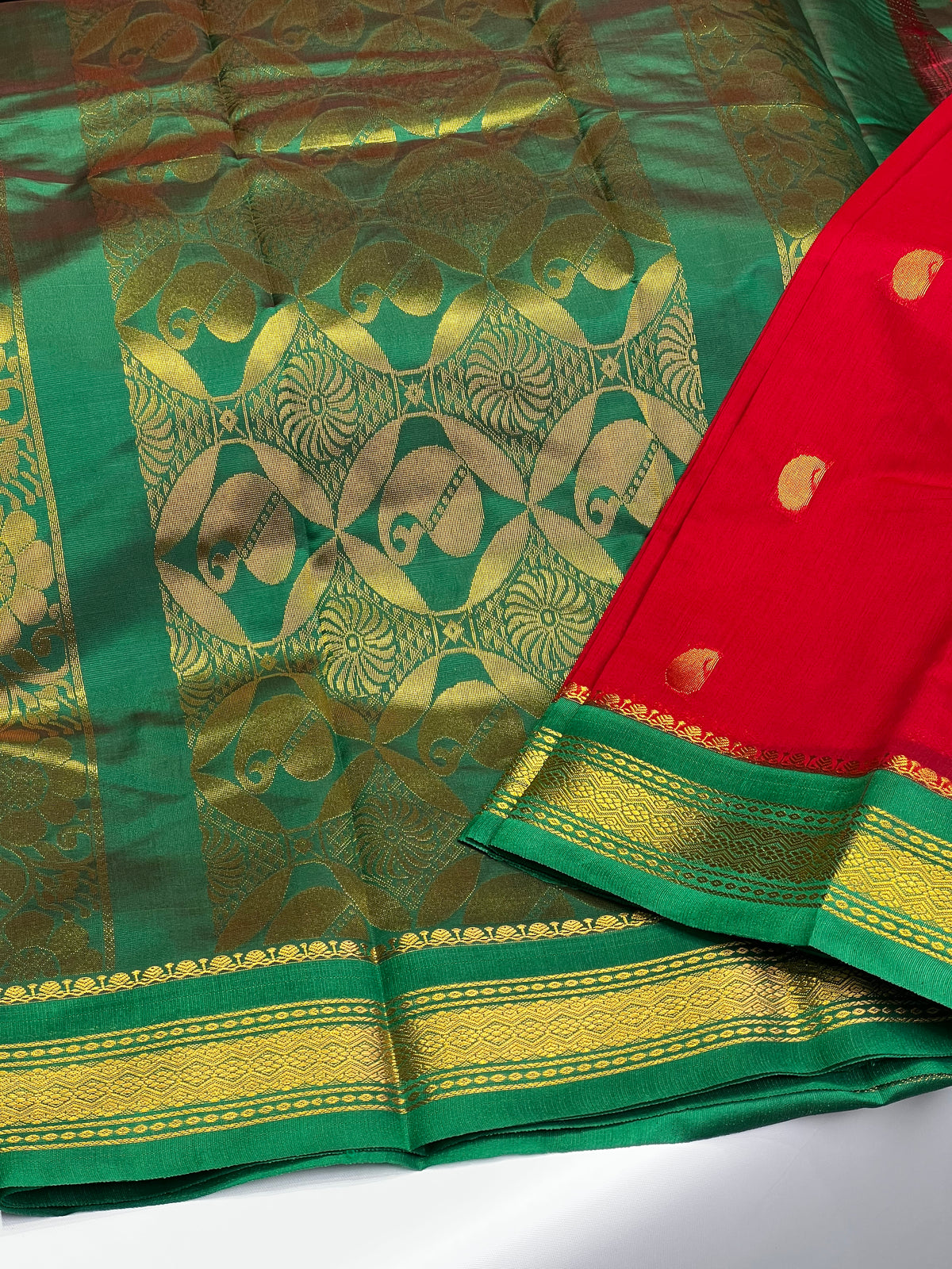 Red and Green Chanderi saree- PCS06