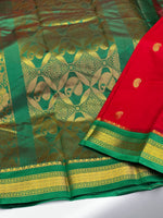 Red and Green Chanderi saree- PCS06