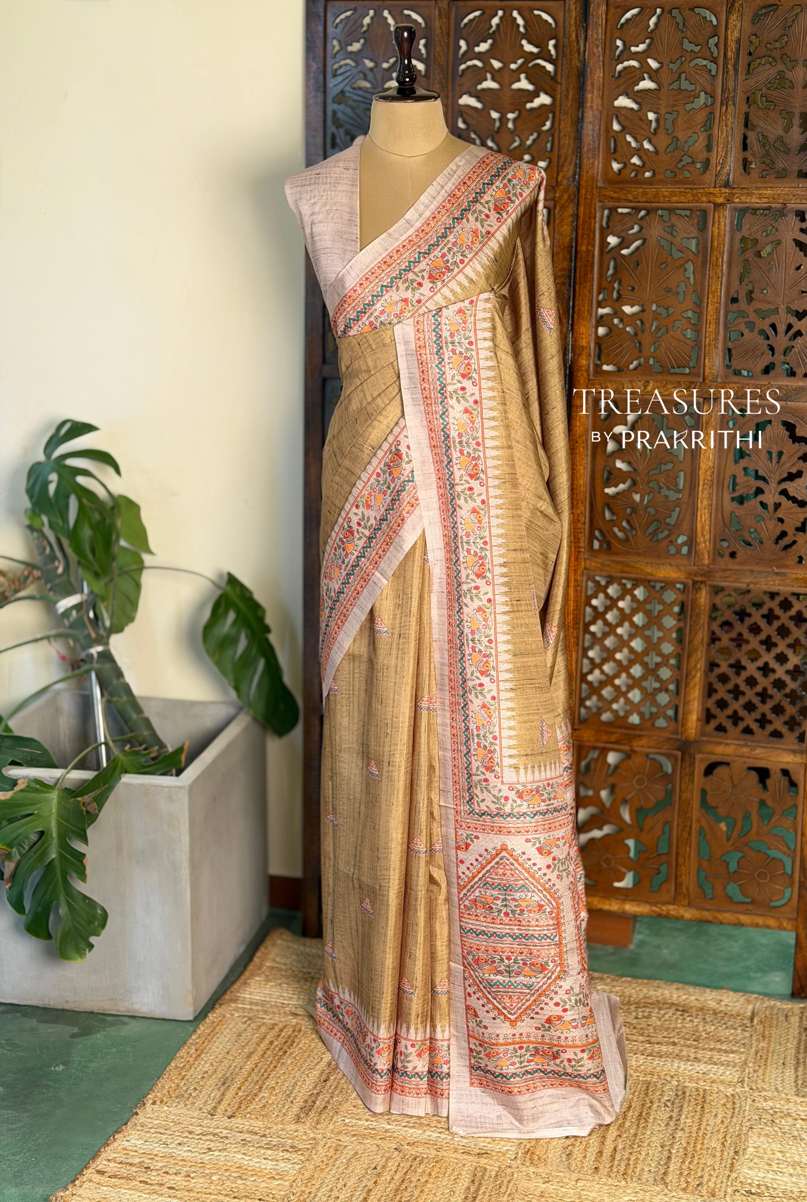 Mustard Yellow semi tusser saree- PBR31C