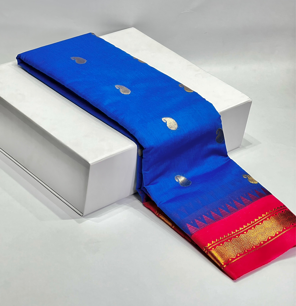 Blue and rani pink chanderi saree - PCS03