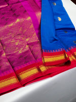 Blue and rani pink chanderi saree - PCS03