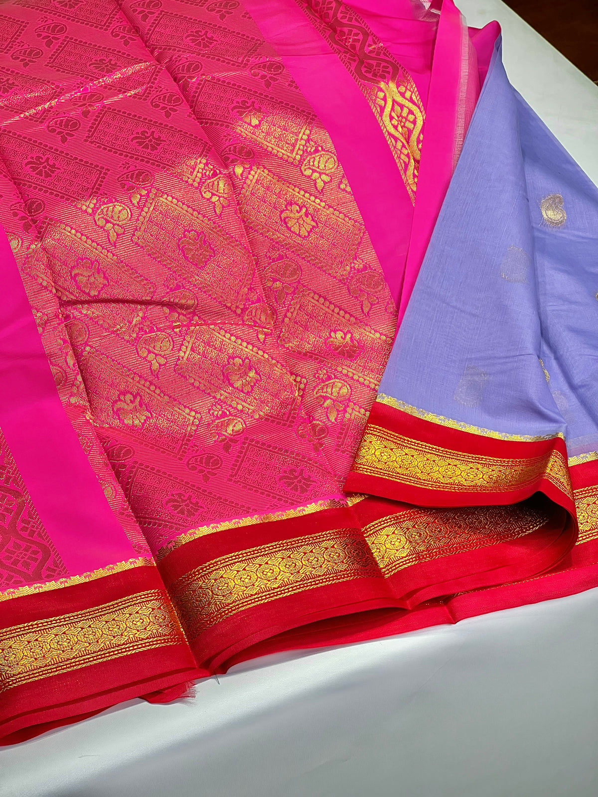 Lavender and Rani pink Chanderi saree- PCS05