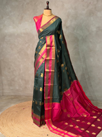 Bottle green and Magenta semi kanchipuram soft silk saree - PSSN191