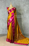 Yellowish green and magenta satin Banarasi silk saree - PRAZ6
