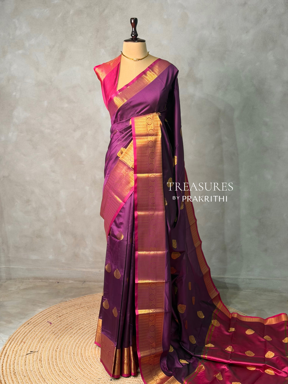 Wine and Magenta semi kanchipuram soft silk saree - PSSN196