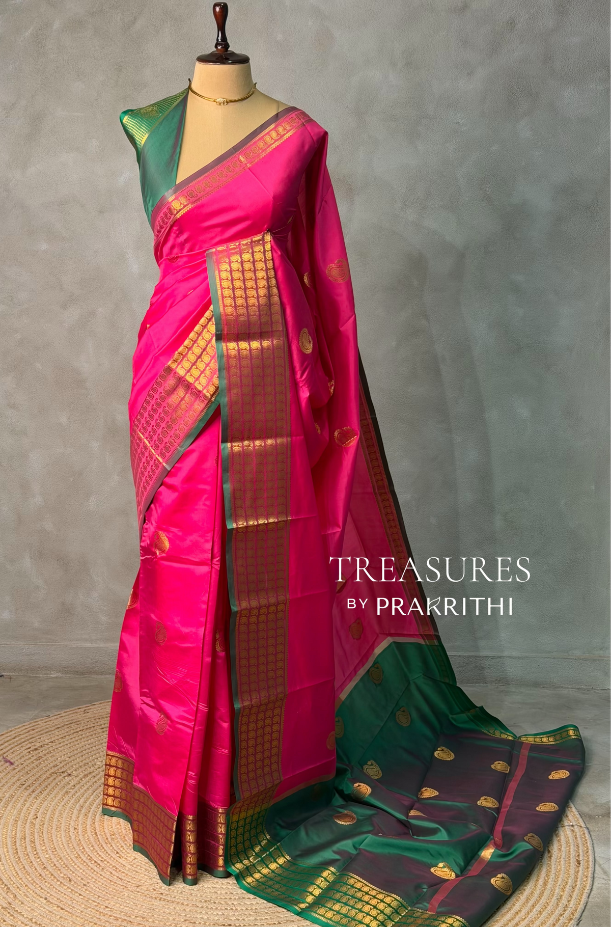 Blue and Magenta semi kanchipuram soft silk saree - PSSN198