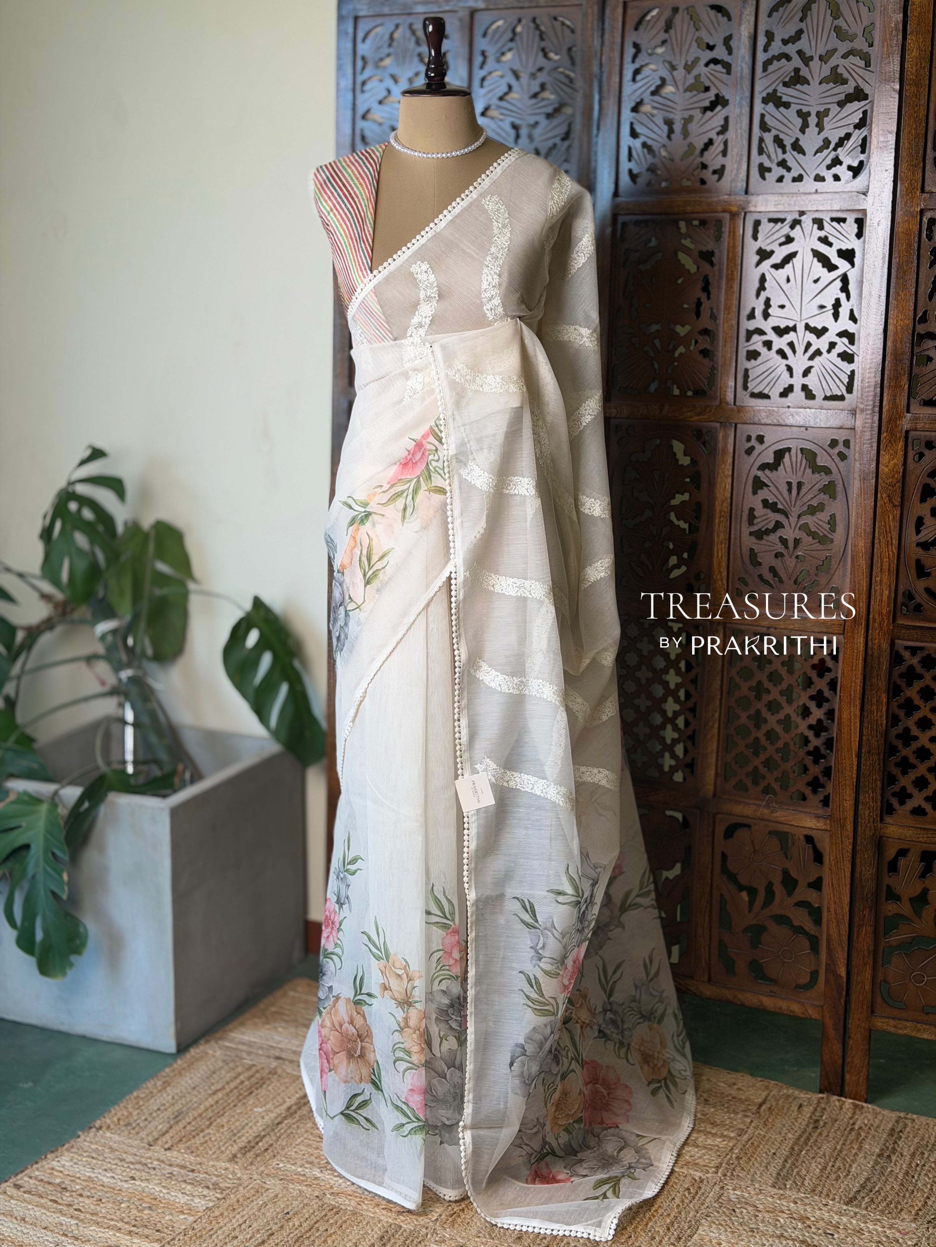 White Net kotta saree - PBR34E