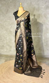 Black Semi Tusser silk saree- PBRMM4