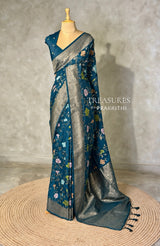 Peacock blue Semi Tusser silk saree- PBRMM4B