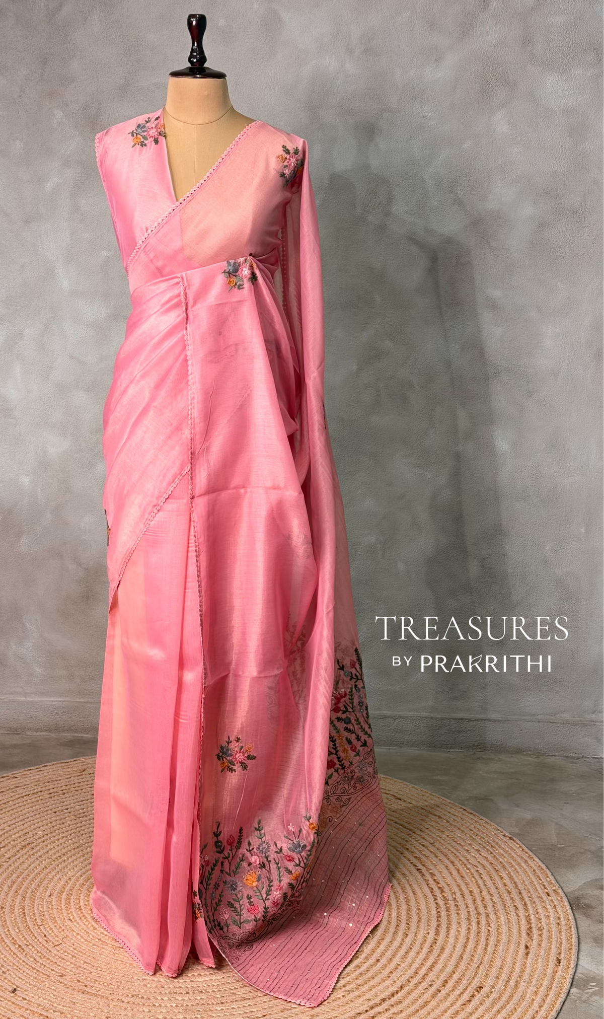 Pink Tissue Organza Silk saree- PBR2B