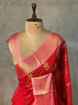 Red and pink Banarasi silk saree - PBRRP
