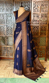 Navy Blue Banarasi Tusser Silk Saree - PBRATH5