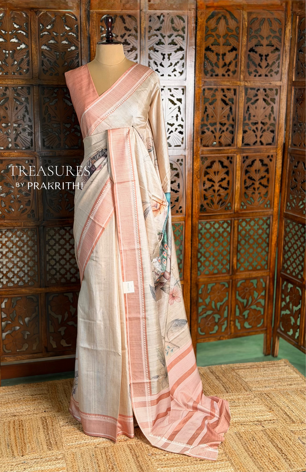 Sandal soft Tusser Silk saree- PBR33T12
