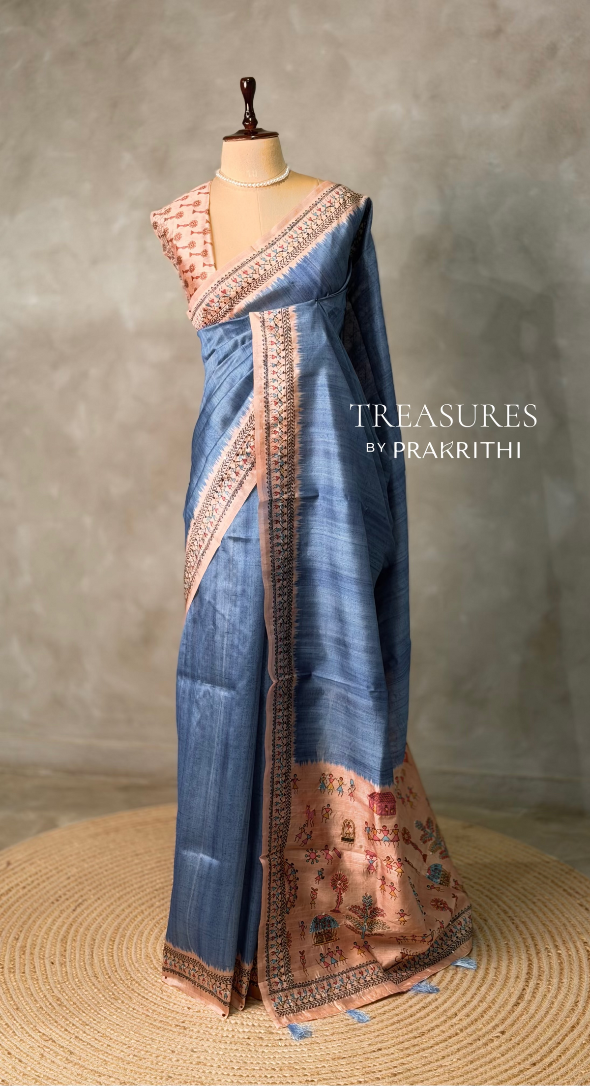 Blue Tusser Silk saree- PBR33T2