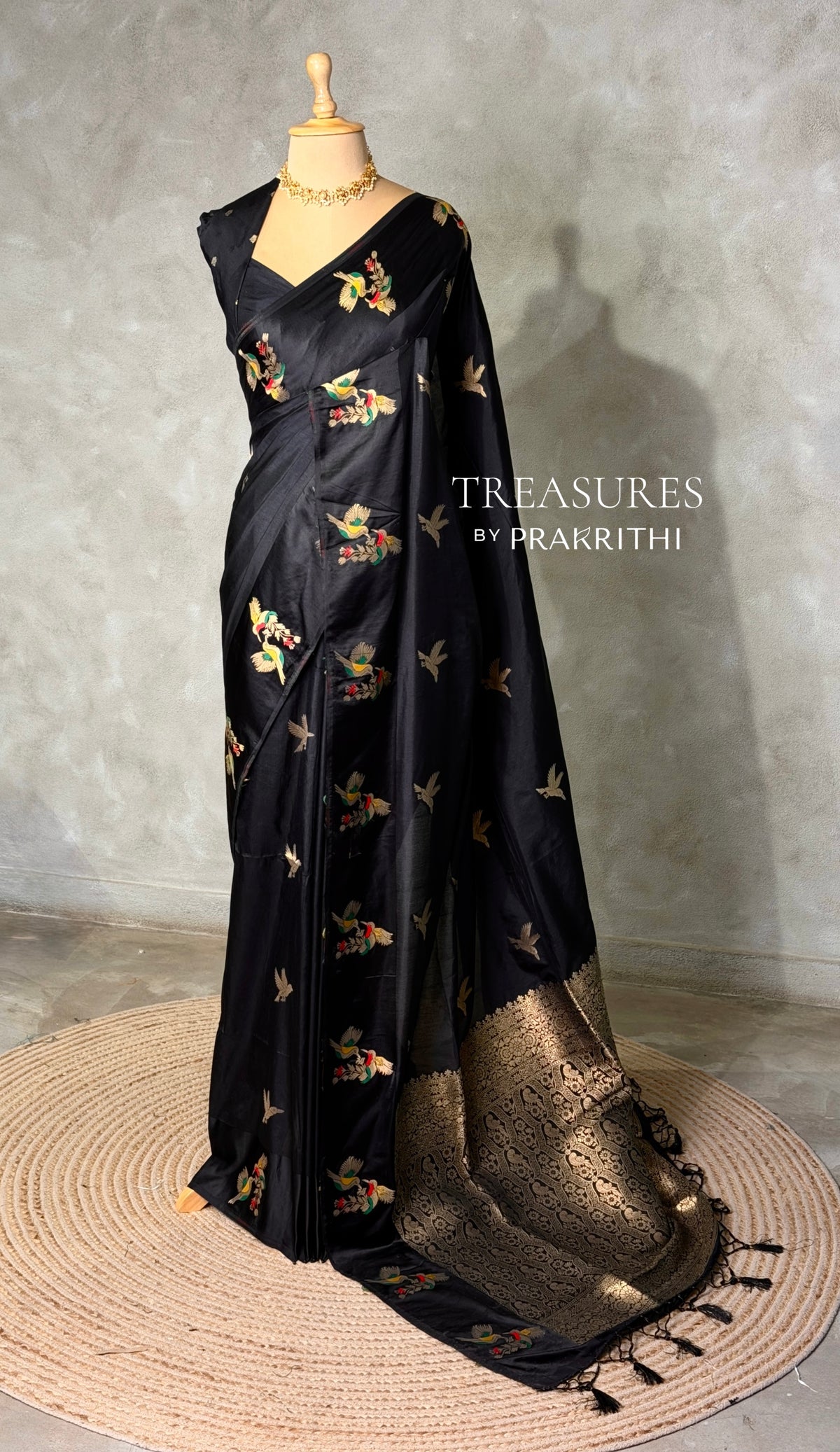 Black Banarasi satin silk saree - PBRMM5O