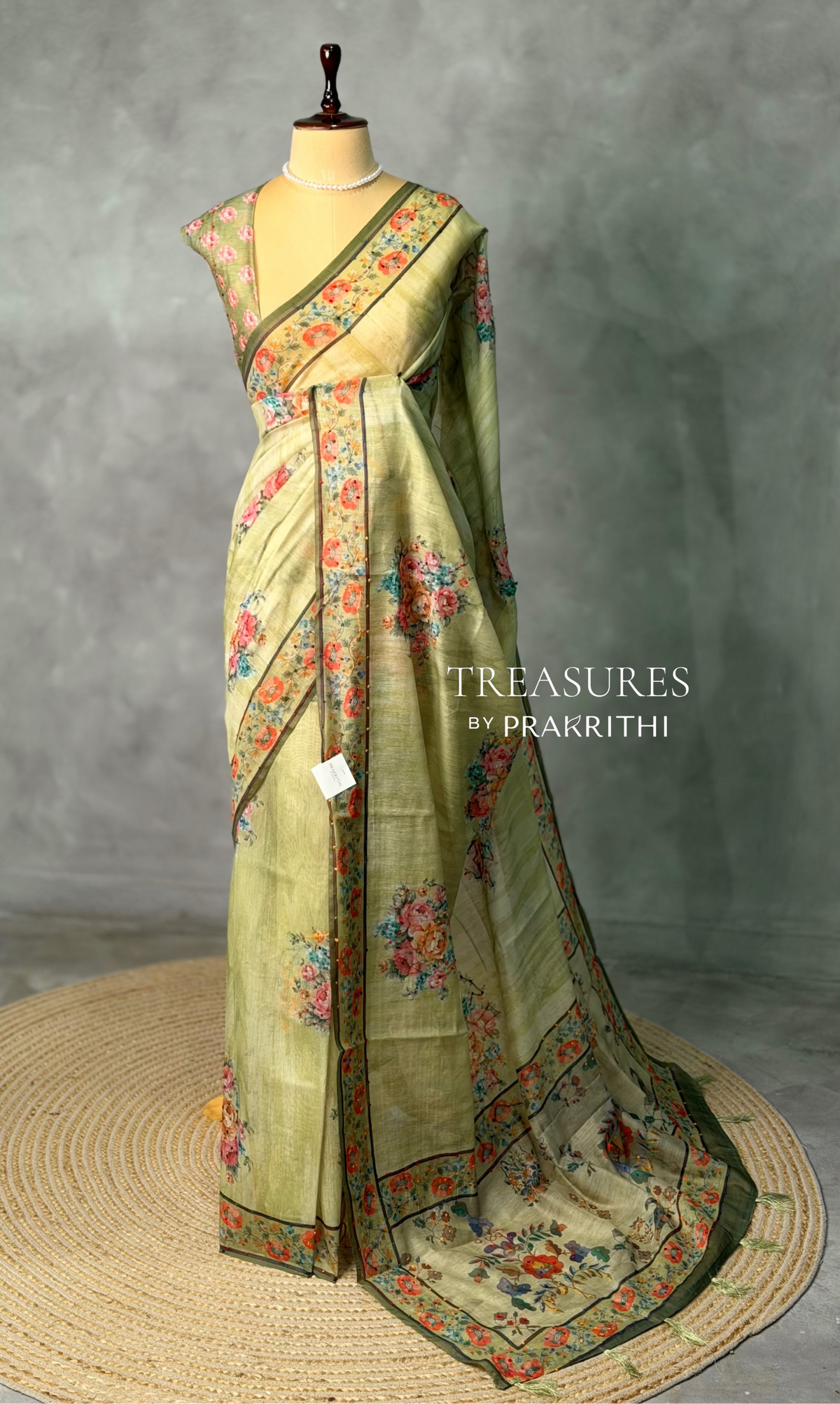 Pastal green mul chanderi saree- PBR26G1