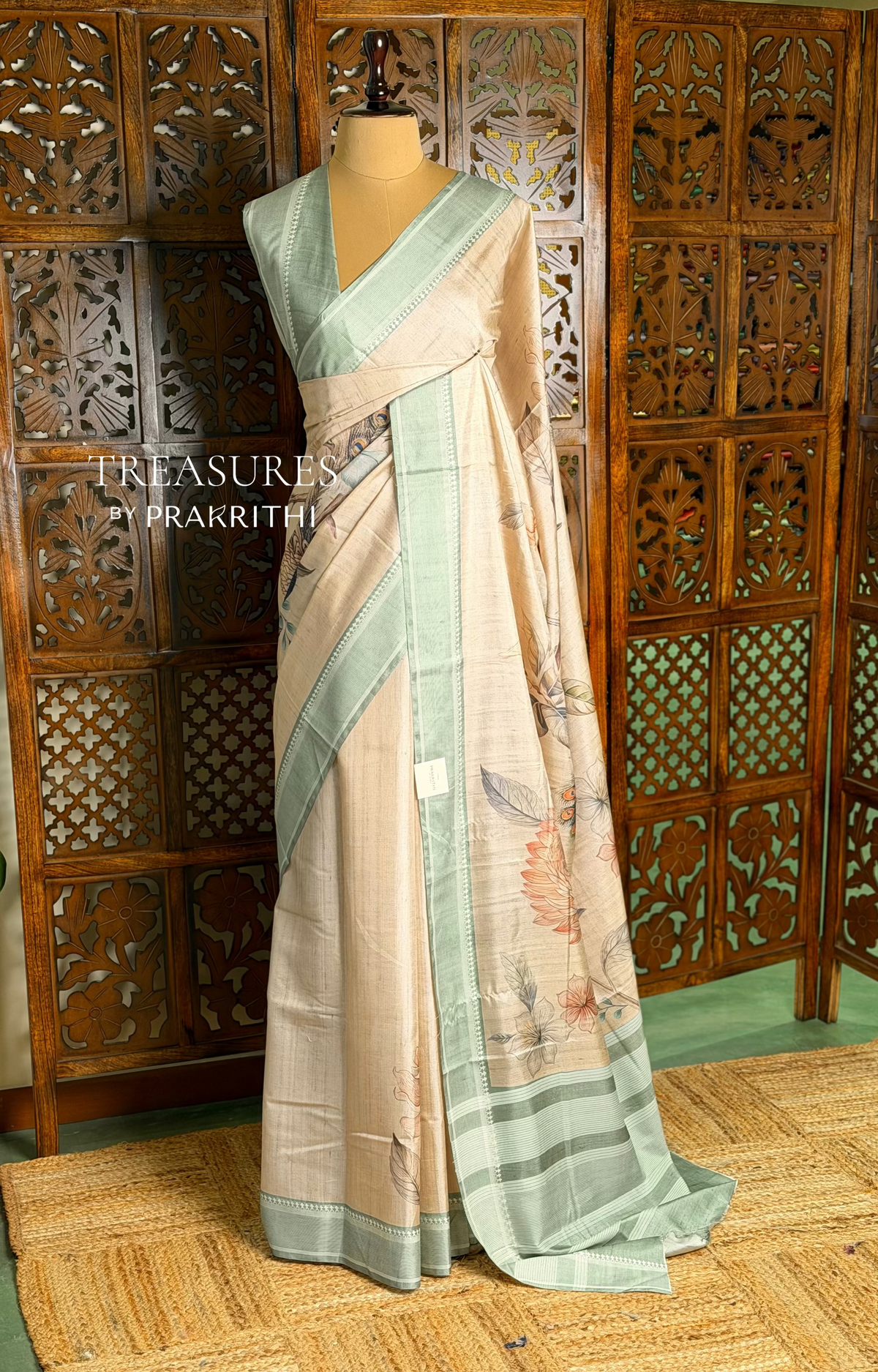 Sandal soft Tusser Silk saree- PBR33T14