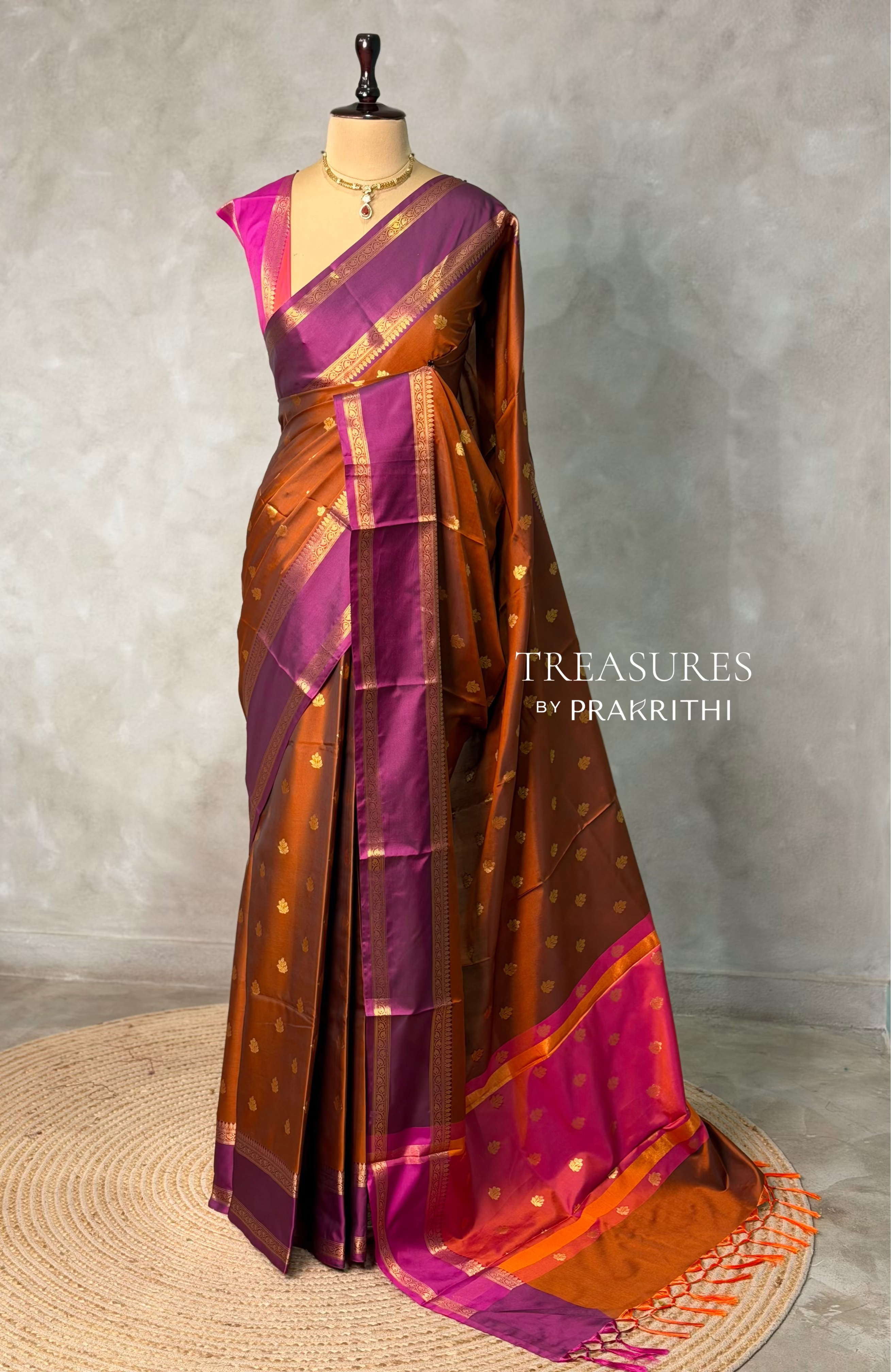 Rust Orange and Purple Banarasi silk saree -PIH67