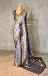 Bluish GreyBanarasi mashru katan silk saree - PRAZ8G