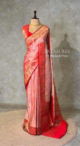 Peach and Red Banarasi mashru katan silk saree - PRAZ9C