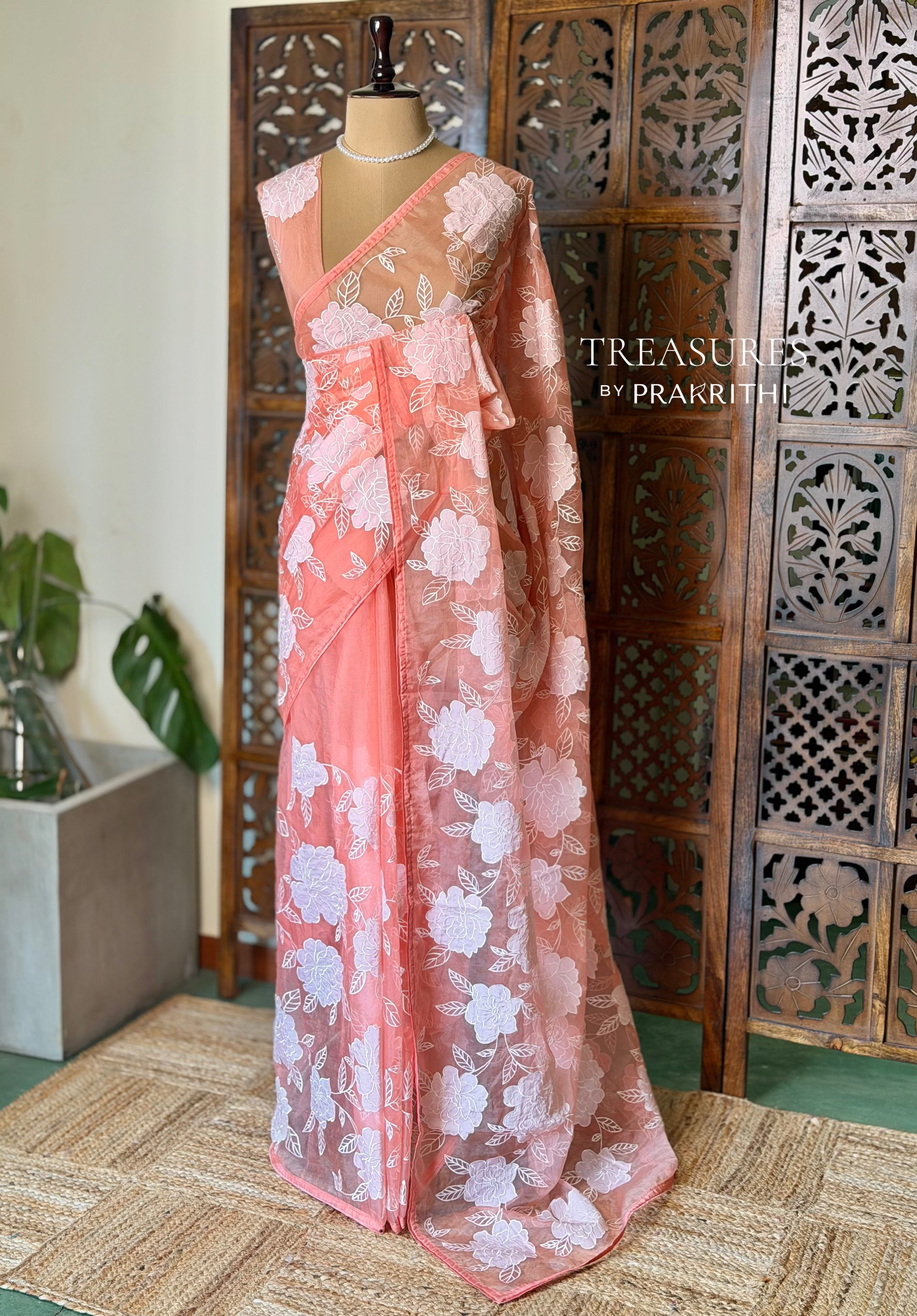 Peach Pure organza Silk saree- PBR37A