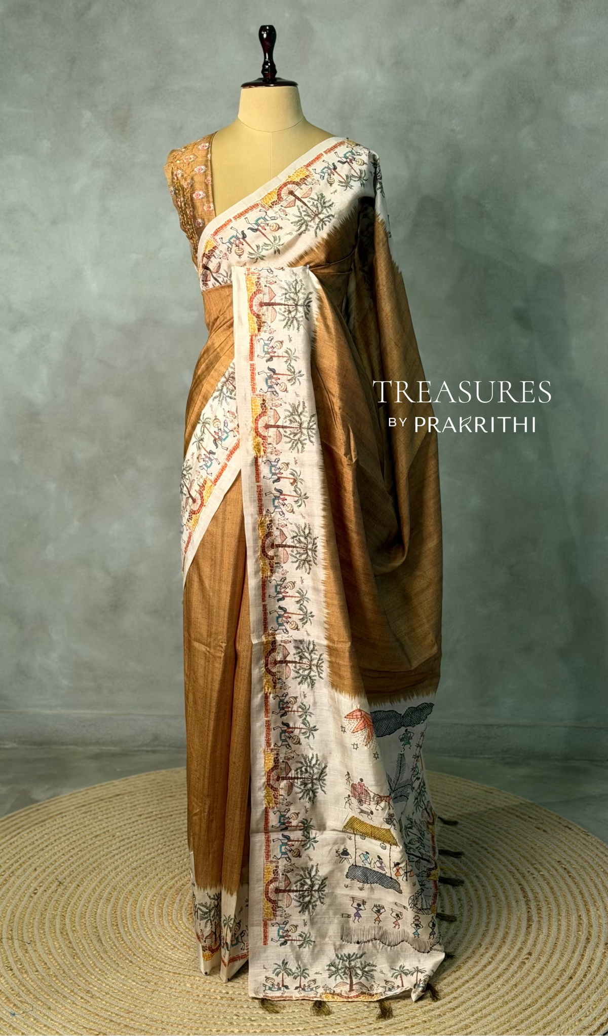 Mustard yellow Tusser Silk saree- PBR33T7