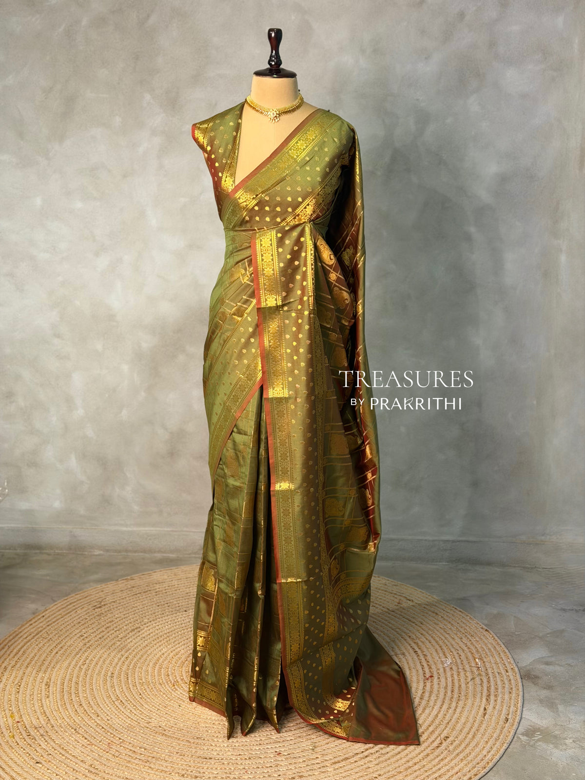 Olive Green Banarasi silk saree -PIH60