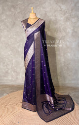 Navy Blue pure satin Banarasi silk saree - PRAZ8D