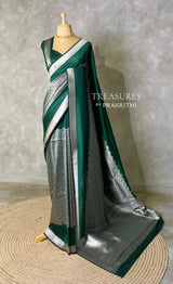 Dark Green katan Banarasi silk saree - PRAZ9B