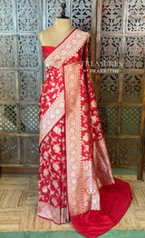 Red pure katan Banarasi silk saree - PBRKATAN3