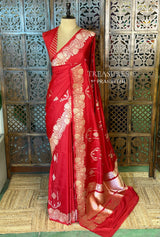 Red pure katan Banarasi silk saree - PBRKATAN7