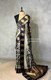 Off white and black tusser silk saree - PBRSS1