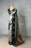 Off white and black tusser silk saree - PBRSS1C