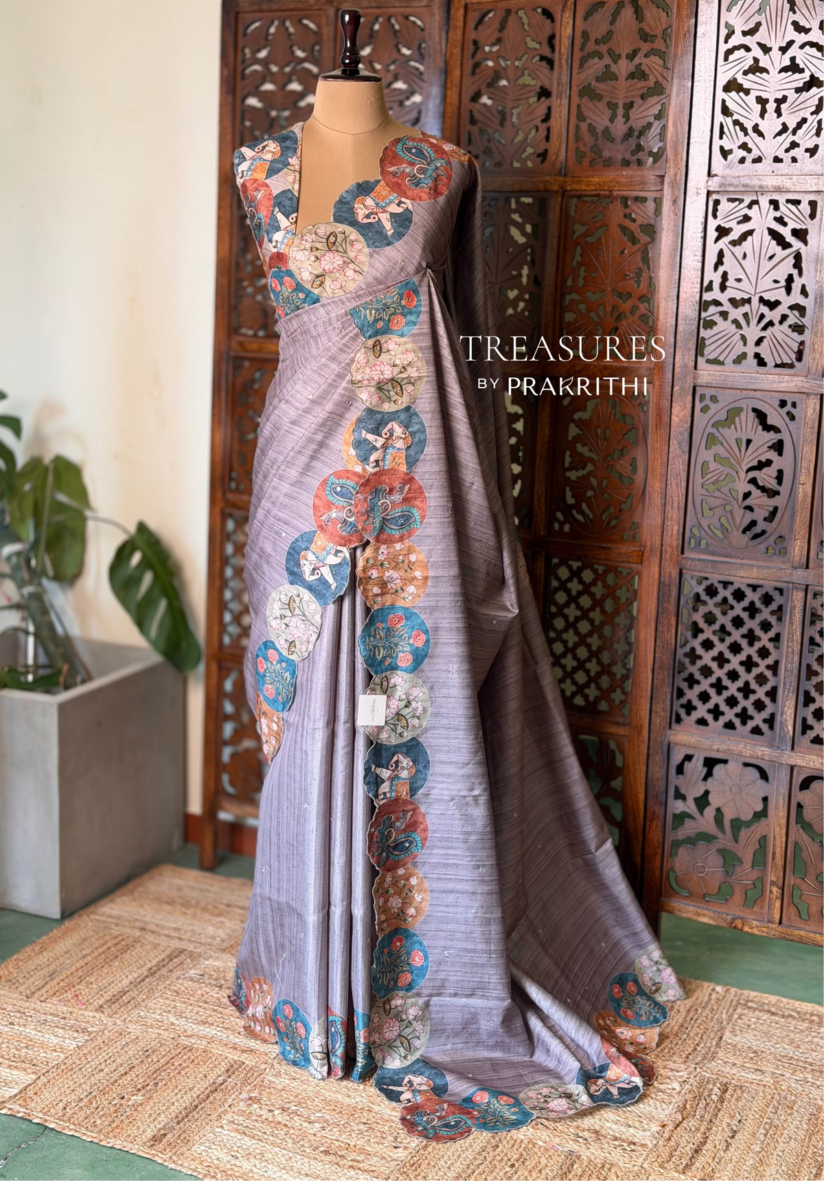 Grey semi Tusser Silk saree- PBR39