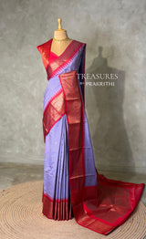 Lavender and Red Silk saree - PBRZU8
