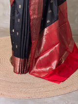 Black and Red Silk saree - PBRZU7A