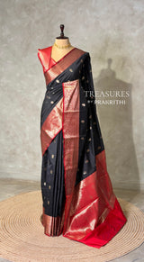 Black and Red Silk saree - PBRZU7A