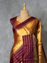 Gold and maroon tissue banarasi Saree - PFAZ25A