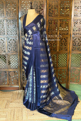 Dark Blue Banarasi Crape silk saree - PBRHC3B