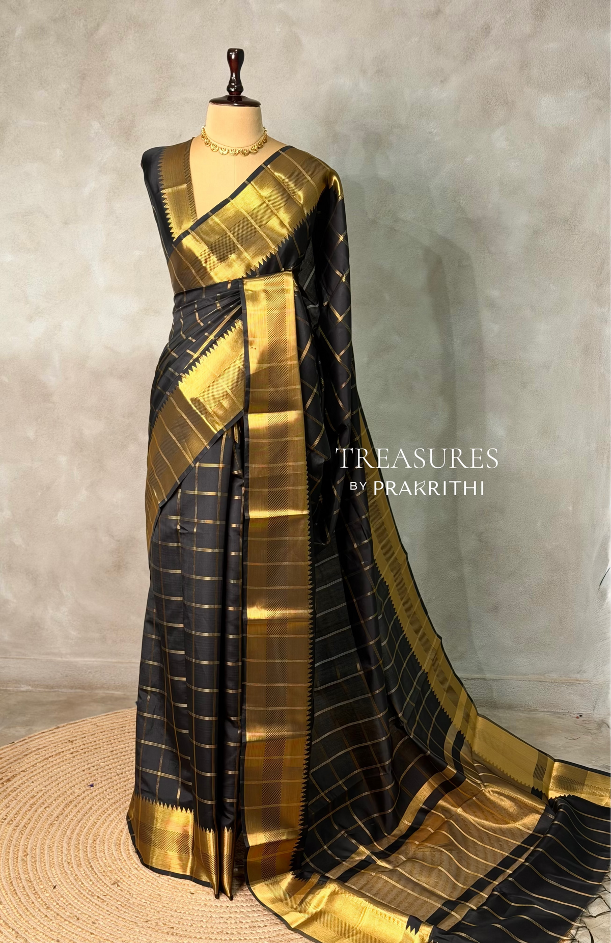 Black semi Banarasi silk saree -RUK44B