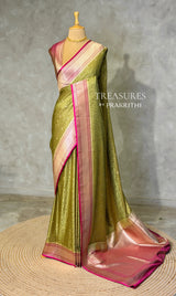 Olive Green Mashru Banarasi silk Saree - PBRRAH1A