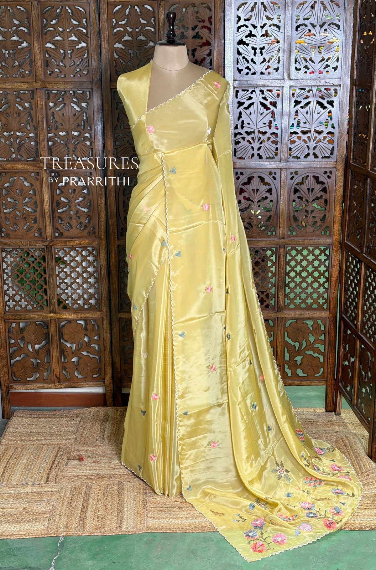 Pastal Yellowish Green pure Glass organza saree- PBRCHAND3C