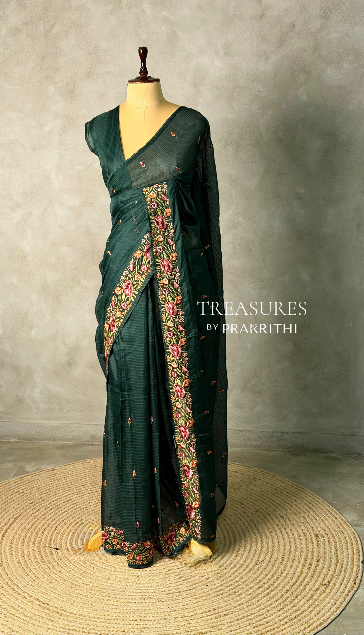 Dark green Soft kotta saree- PBR29A