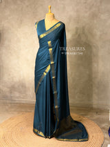 Teal blue Semi mysore crepe Silk Saree - PBRMJ3I