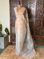 sandal and rosegoldorganza silk saree- PBR43D