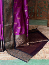 Magenta and black Silk saree - PBRZU12C