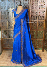 Royal blue Pure Blue Raw Silk Saree - PBRRAW1