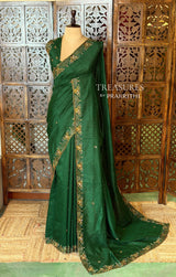 Dark Green Pure Raw Silk Saree - PBRRAW3